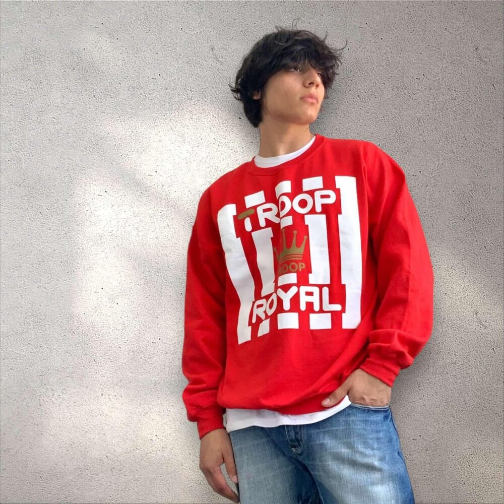 Men's Troop Red White Fleece Pull Over Crewneck NWT